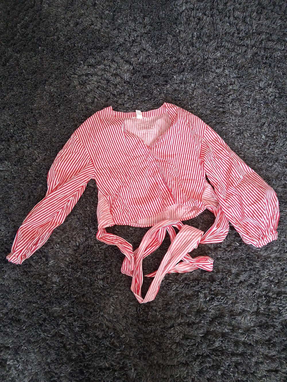 H&M Red and White Striped Wrap Crop Top